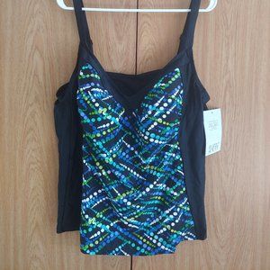 Delta Burke Swimsuit Top 24W Black Multi {NEW}